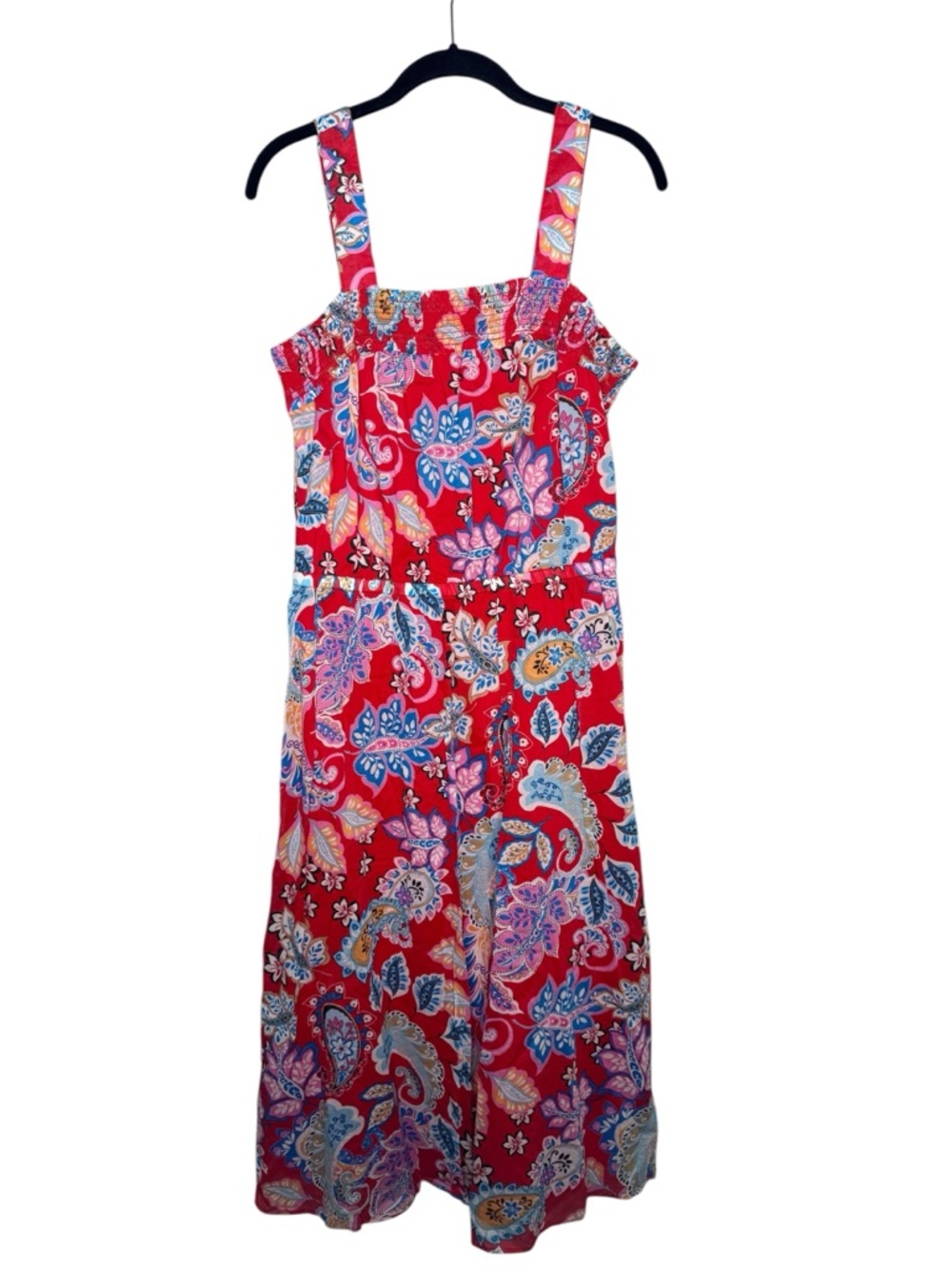 TALBOTS / red blue floral fantastic paisley sleeveless midi cotton sundress / 14